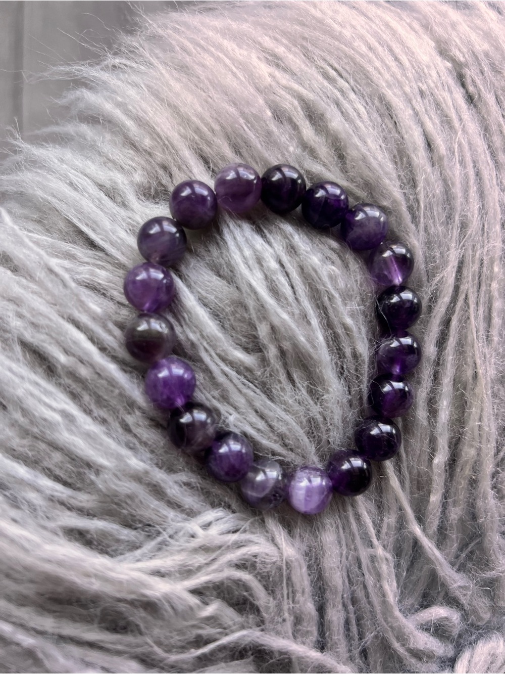 Amethyst Beaded Stretch Bracelet - Purple